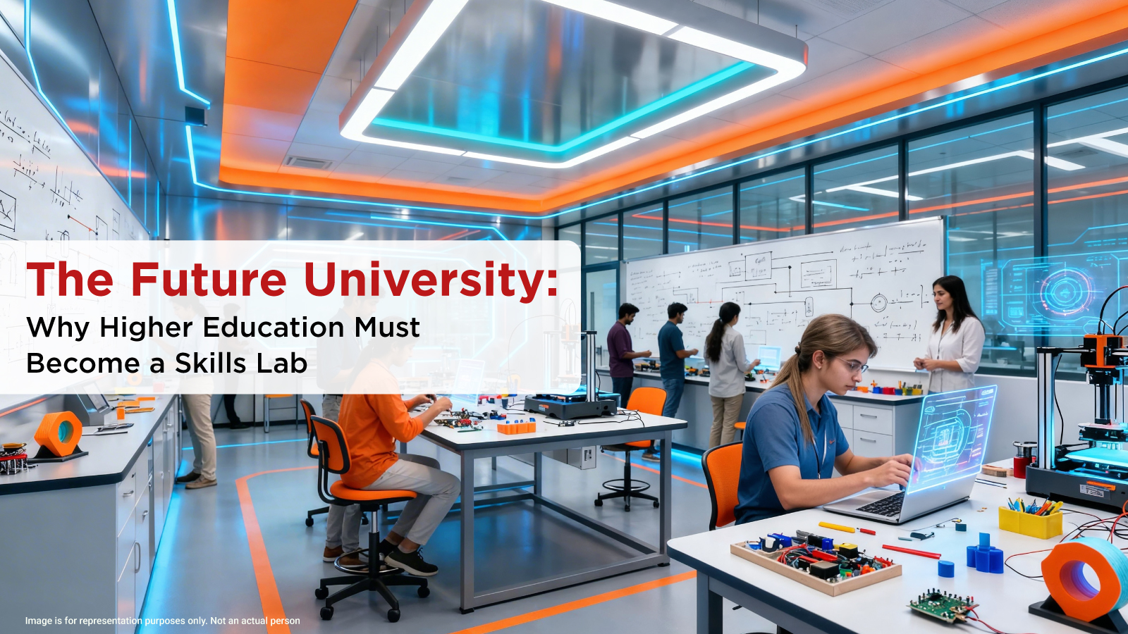 Future university skills lab students working on real-world projects